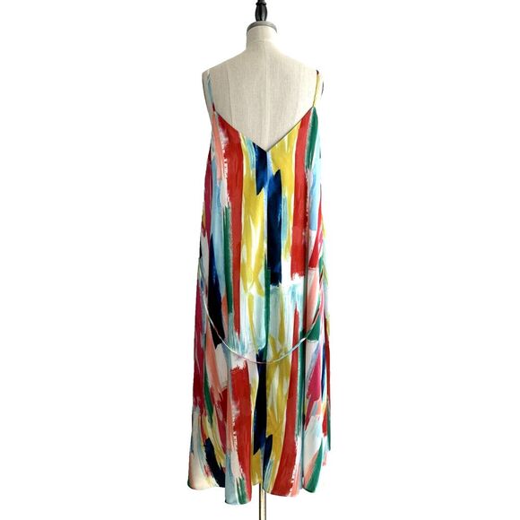 Milly Becca Dress Size Small Watercolor Brushstroke Print V-Neck Midi Sleeveless - Picture 5 of 11